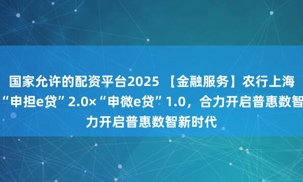 国家允许的配资平台2025 【金融服务】农行上海市分行“申担e贷”2.0×“申微e贷”1.0，合力开启普惠数智新时代